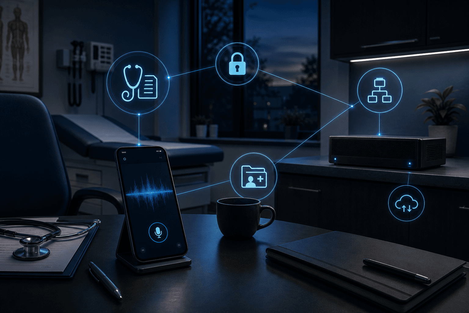 Private AI appliance and phone medical scribe in a doctor office